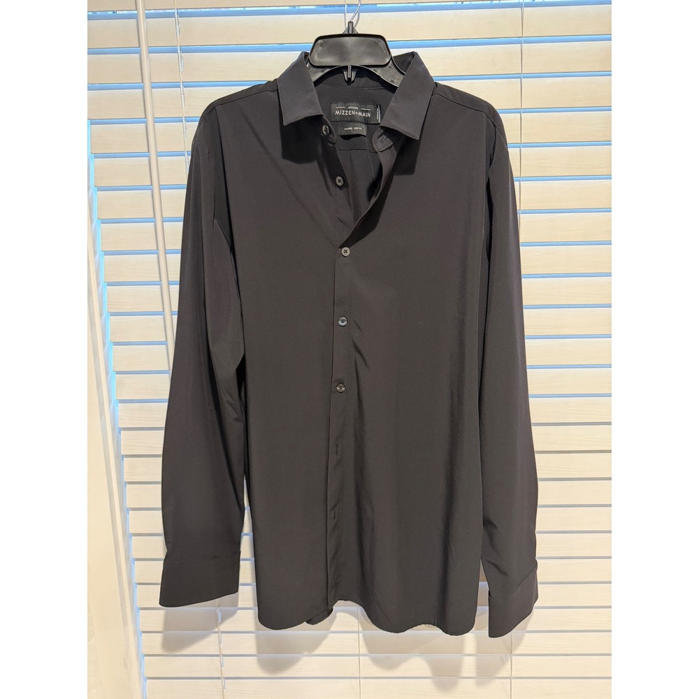 Mizzen+Main Leeward Mens X Large Trim Fit Black Long Sleeve Button Up‎ Shirt